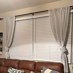 2 Ralph Lauren Window Curtain Panels Ophelia Linen Black Stripe Hemstitch 52x94